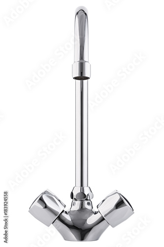 Mixer cold hot water. Modern faucet bathroom. Kitchen tap . Isolated white background. Front view.