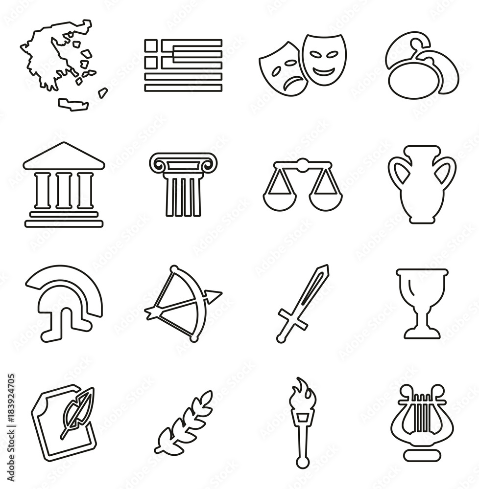 Greece Country & Culture Icons Thin Line Vector Illustration Set Greece Country & Culture Icons Thin Line Vector Illustration Set