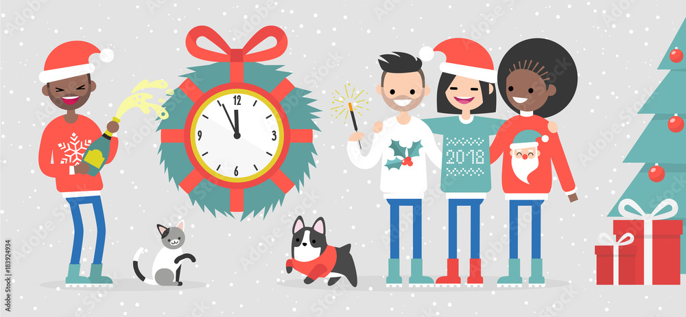 Fototapeta premium A group of interracial friends celebrating the new year