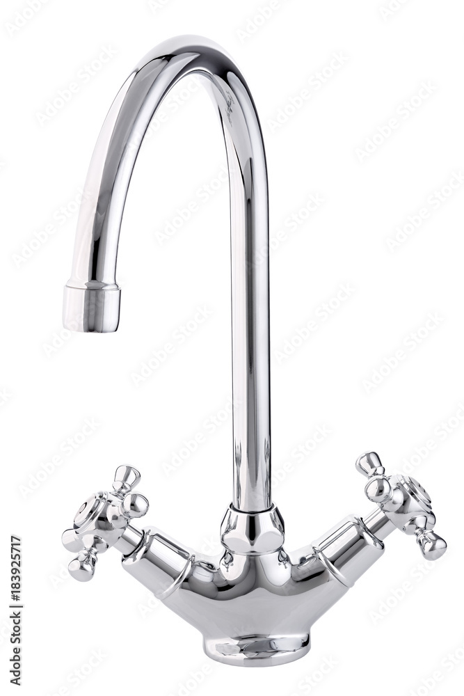 Mixer cold hot water. Modern faucet bathroom. Kitchen tap . Isolated white background. View from above. Mixer cold hot water. Modern faucet bathroom. Kitchen tap . Isolated white background. View from above.
