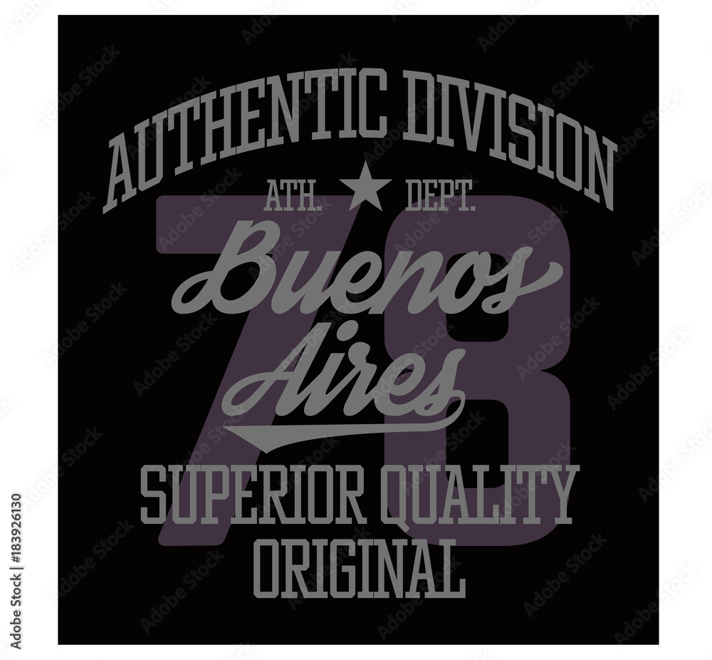 Fototapeta premium Projekt koszulki sportowej Buenos Aires, typografia w stylu drużyny sportowej na plakat, koszulkę lub nadruk.