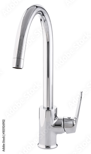 Mixer cold hot water. Modern faucet  bathroom.  Kitchen tap  . Isolated  white background. Front view.