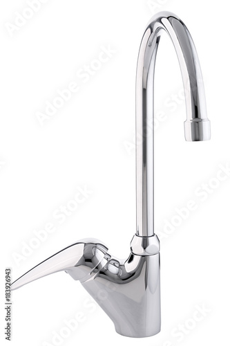 Mixer cold hot water. Modern faucet  bathroom.  Kitchen tap  . Isolated  white background. Front view.