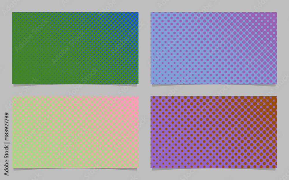 Abstract halftone dot pattern business card background template design set - vector personal graphics with colored circles