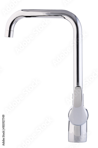 Mixer cold hot water. Modern faucet  bathroom.  Kitchen tap  . Isolated  white background. Side view.