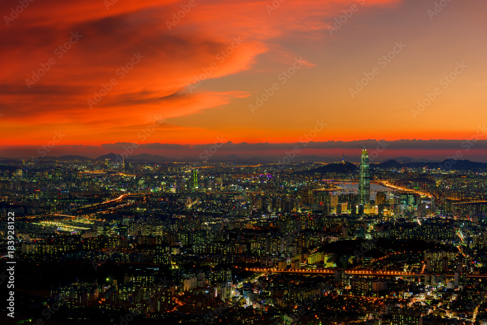 Beautiful sunset and twilight at Seoul ,South Korea.