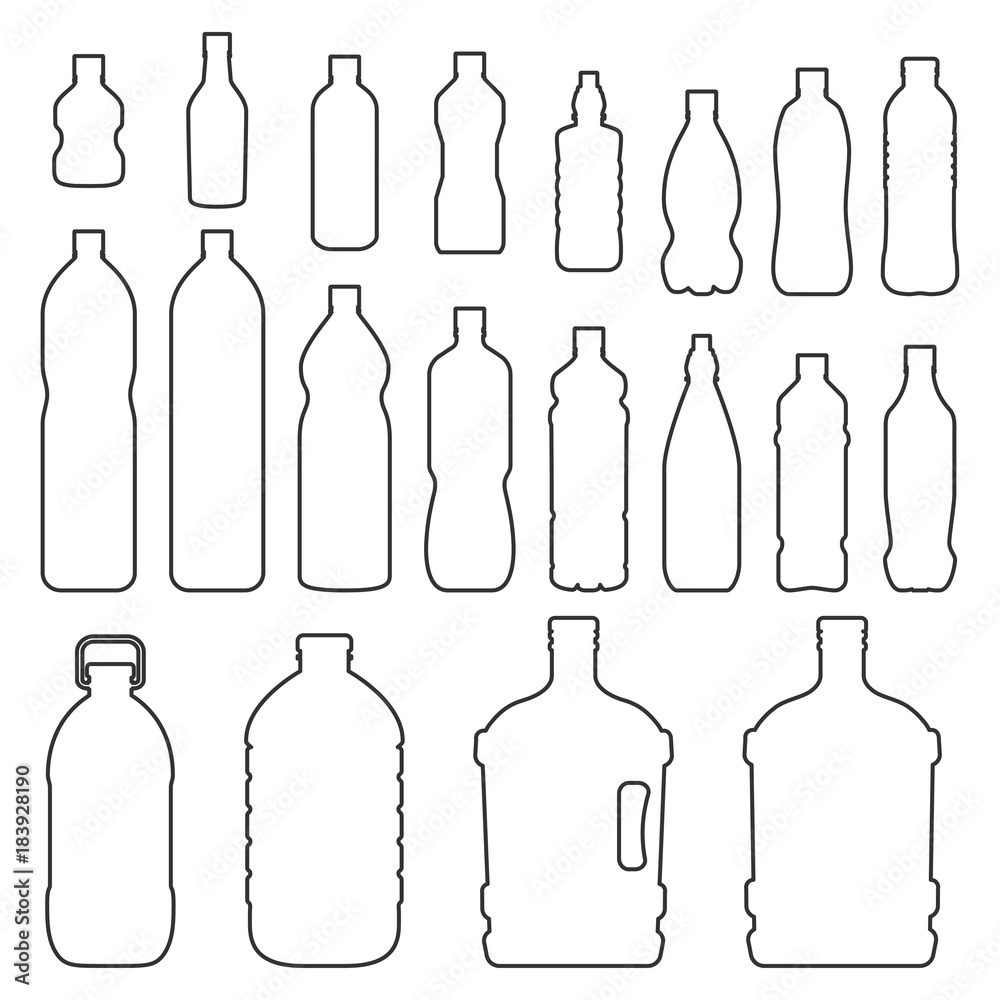Bottles outline icon set Bottles outline icon set