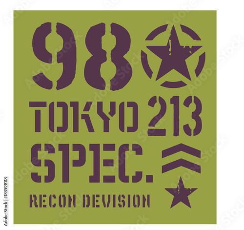 Tokyo military plate, realistic looking military typography for t-shirt, poster, print.
