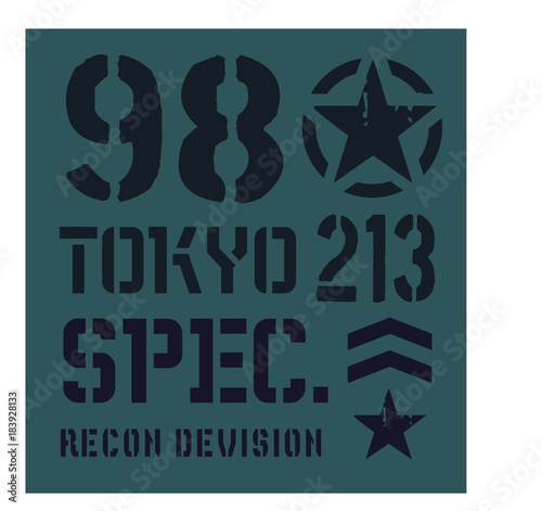 Tokyo military plate, realistic looking military typography for t-shirt, poster, print.