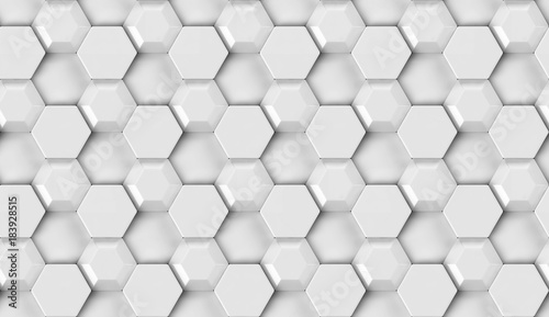 3D seamless Wallpaper texture of white volume hexagon tiles. Shaded geometric modules. High quality seamless realistic texture.