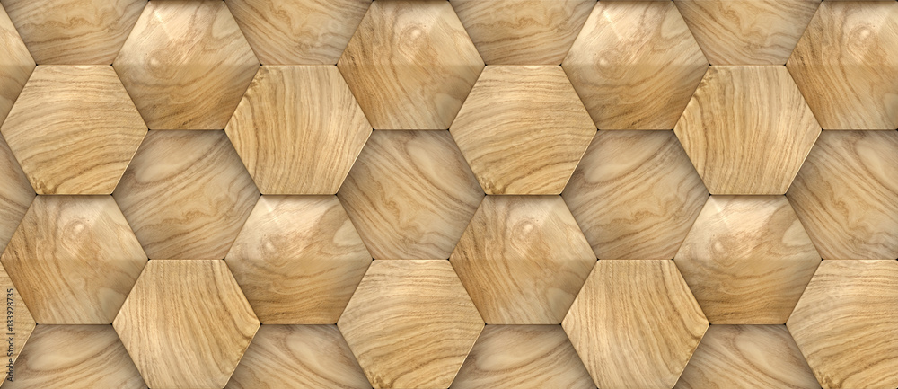 3D Wallpaper of wood design volume hexagon tiles . Material wood oak. High  quality seamless realistic texture. Stock Photo | Adobe Stock