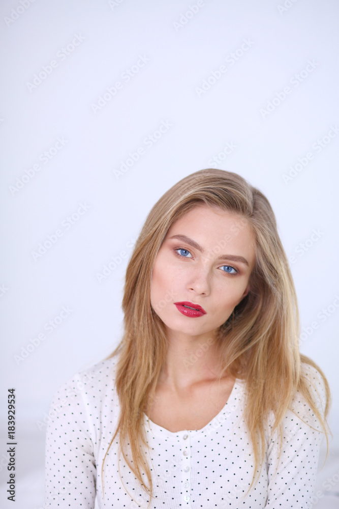 Portrait of beautiful woman , isolated on gray background. Portrait of beautiful woman , isolated on gray background.