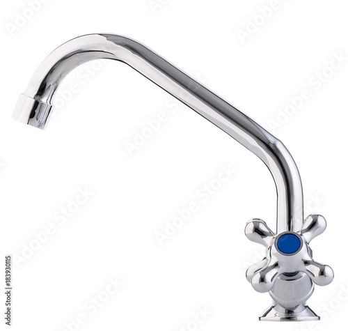 Mixer cold hot water. Modern faucet bathroom. Kitchen tap . Isolated white background. Side view.