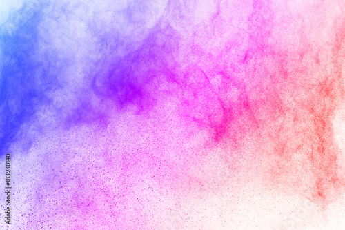 abstract powder splatted on white background,Freeze motion of color powder exploding/throwing color powder, multicolored glitter texture.