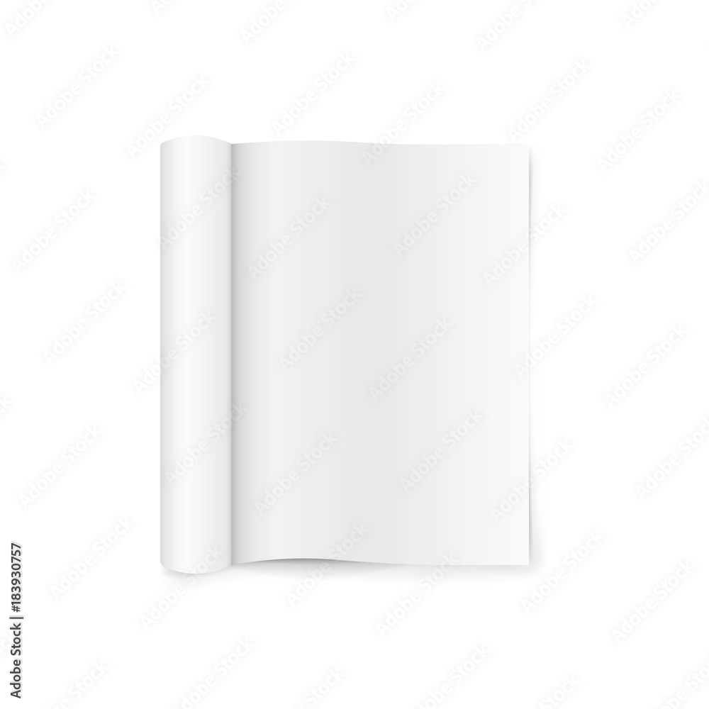 Blank open magazine template with rolled pages. isolated on white background. Vector illustration. Blank open magazine template with rolled pages. isolated on white background. Vector illustration.