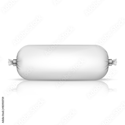 Blank white empty plastic packaging for sausage and food. Vector illustration.