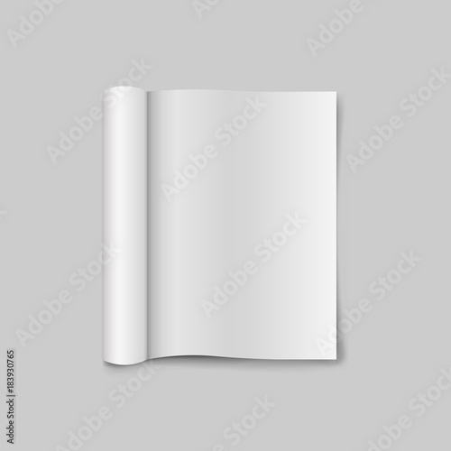 Blank open magazine template with rolled pages. isolated on white background. Vector illustration.