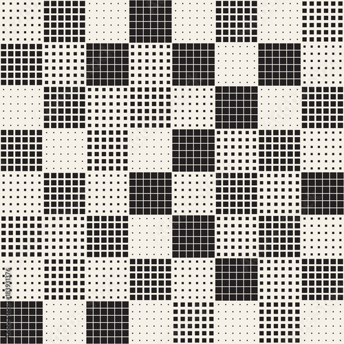 Modern Stylish Halftone Texture. Endless Abstract Background With Random Size Squares. Vector Seamless Squares Mosaic Pattern