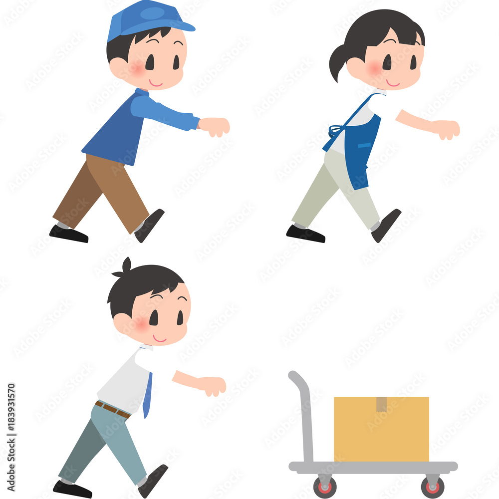 Obraz premium 台車を押す人セット