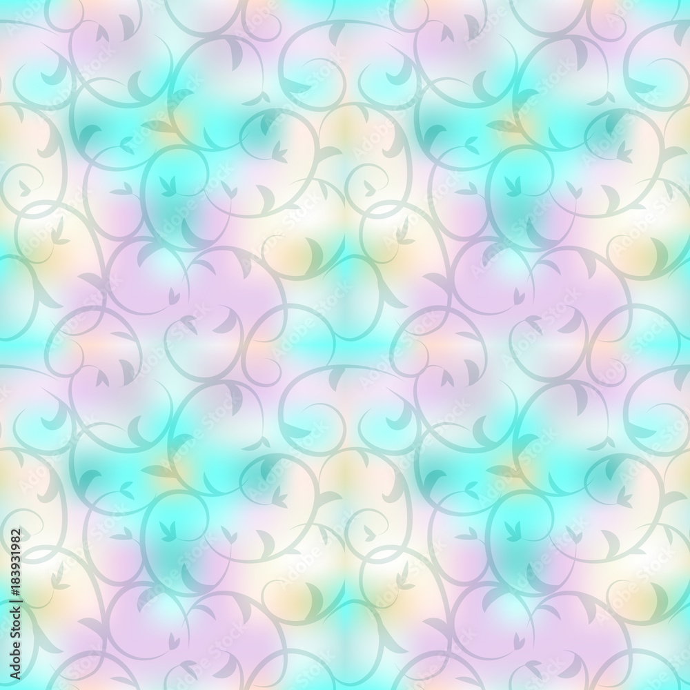 Seamless background with floral ornament on a multicolored background of pastel tones 