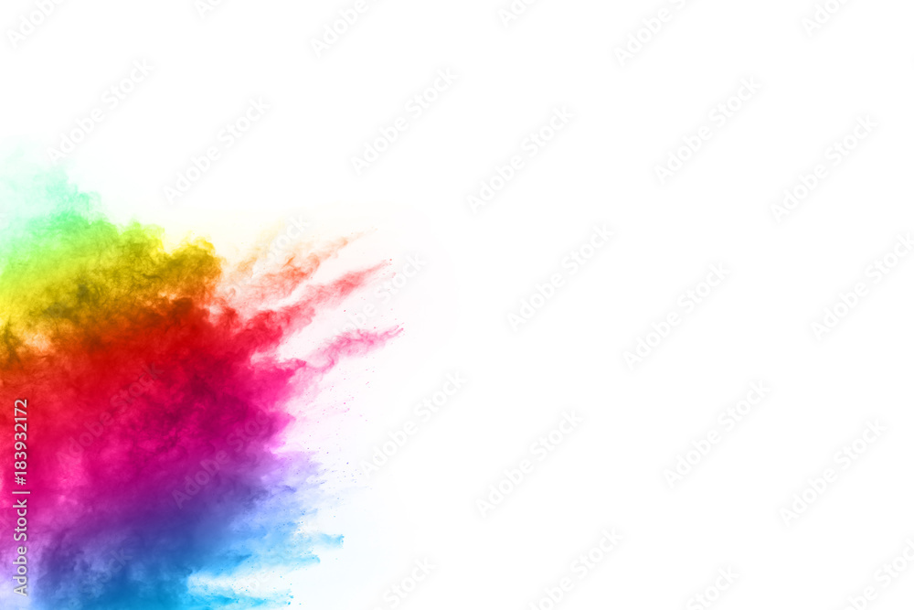 abstract powder splatted on white background,Freeze motion of color powder exploding/throwing color powder, multicolored glitter texture. abstract powder splatted on white background,Freeze motion of color powder exploding/throwing color powder, multicolored glitter texture.