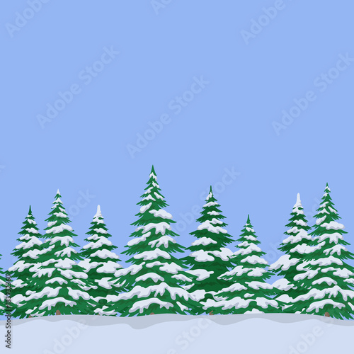 Christmas Horizontal Seamless Background, Landscape with Fir Trees, Winter Holiday Illustration. Vector © alexokokok