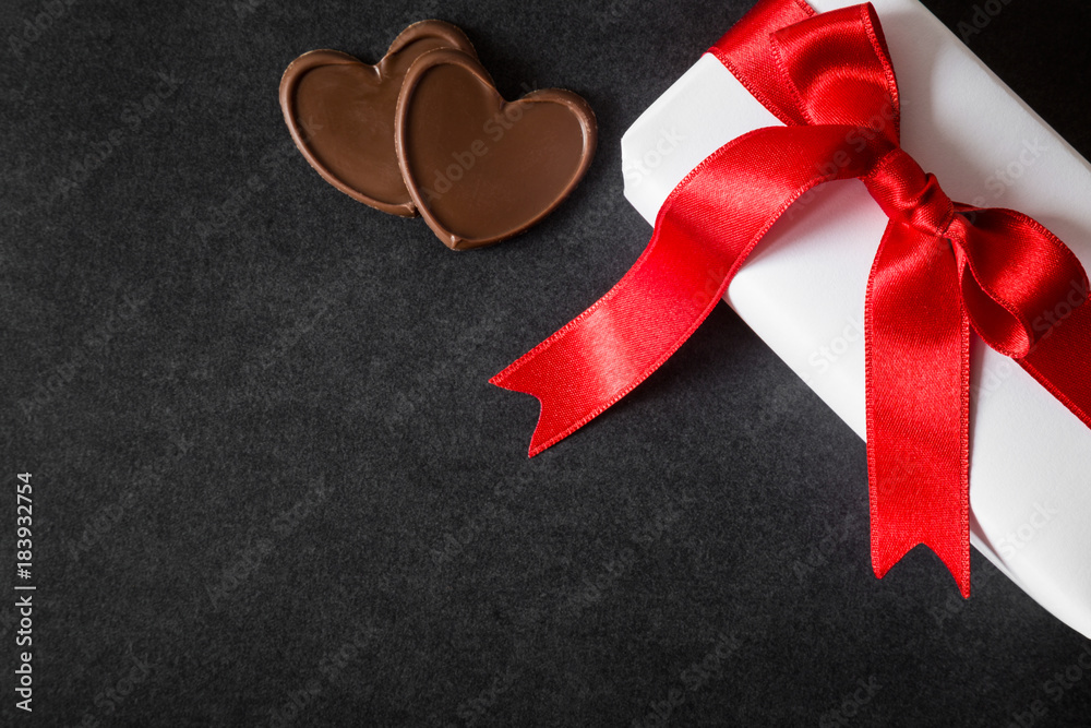 Happy Valentines Day. Red Ribbon Heart on white background. Valentines Day  concept Stock Photo