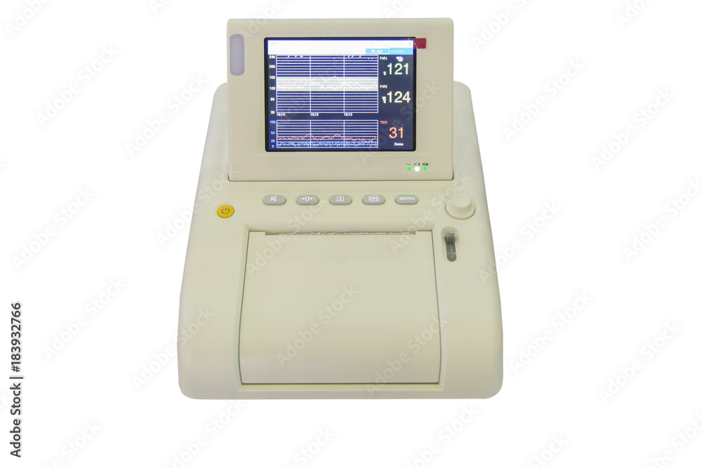 Isolated Non stress test monitor which shows the fetus and mother heart and stress rate Isolated Non stress test monitor which shows the fetus and mother heart and stress rate