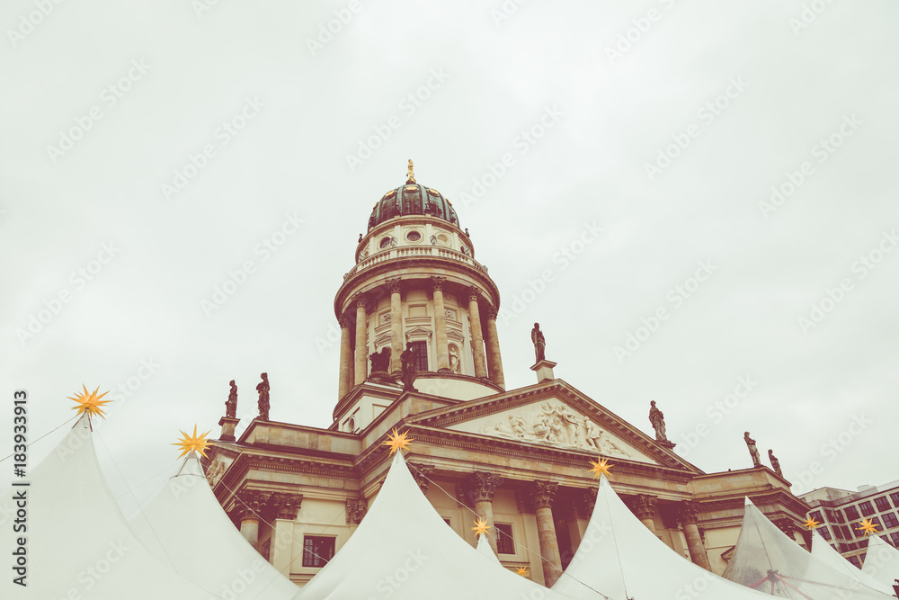 Fototapeta premium Christmas market, Deutscher Dom and konzerthaus in Berlin, Germany