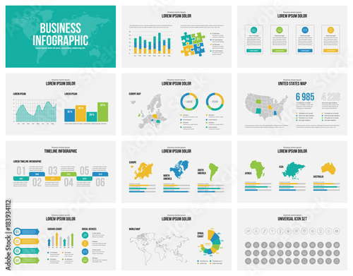Presentation slides business vector template with maps.