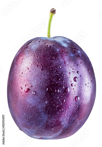 Plum with water drops. File contains clipping path.