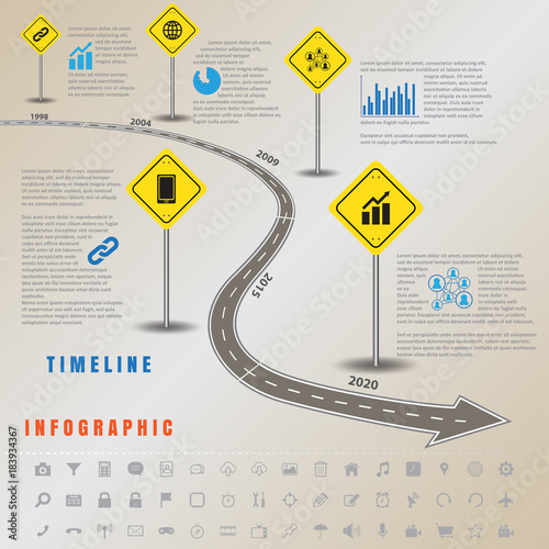 Business map timeline infographic road signs designed for abstract background template milestone element modern diagram process technology digital marketing data presentation chart Vector illustration
