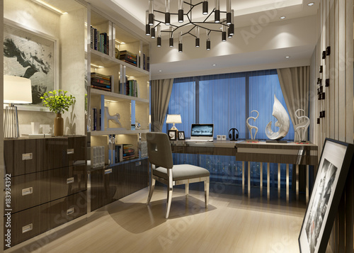 3d render of luxury office and working room