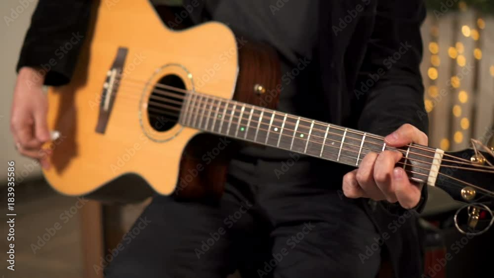 Playing guitar solo. Beautiful light Playing guitar solo. Beautiful light