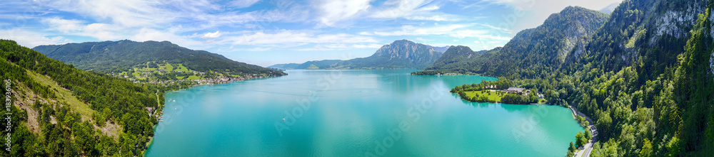 Drone view on lake Attersee, Austria
