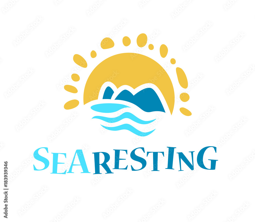 Vector flat touristic company logo design isolated on white background. Travel agency emblem sign. Blue water wave symol, icon. Sea tours logotype. Ocean cruise. Vector flat touristic company logo design isolated on white background. Travel agency emblem sign. Blue water wave symol, icon. Sea tours logotype. Ocean cruise.