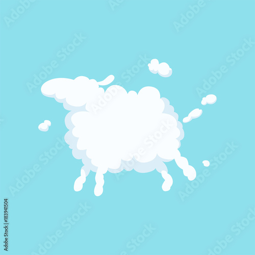 Cute cartoon sheep in form of white fluffy cloud. Silhouette of domestic animal. Flat vector design for greeting card, kids book cover or print