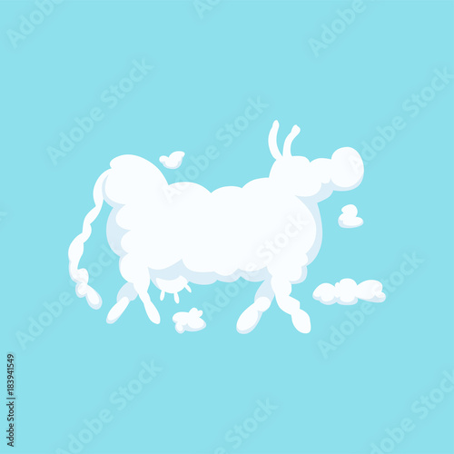 Illustration of clouds shaped as cow. Silhouette of farm or domestic animal. Flat vector element for children t-shirt print, room decoration or postcard