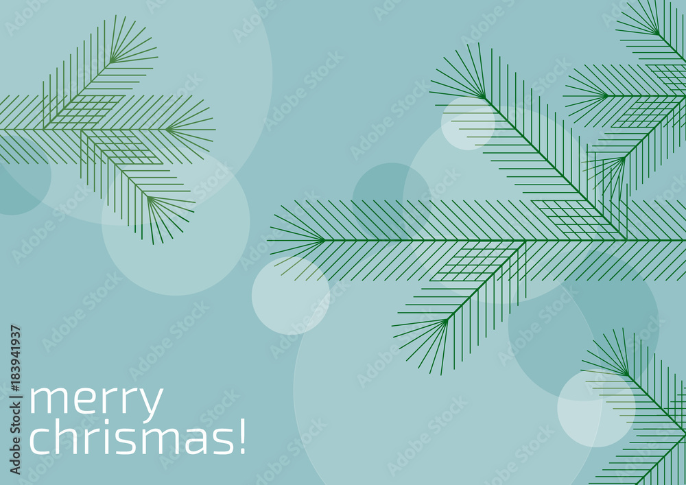 Weihnachtsbaum mit Kugeln, Grafik, Weihnachtsgruß, geometrische Formen, englisch