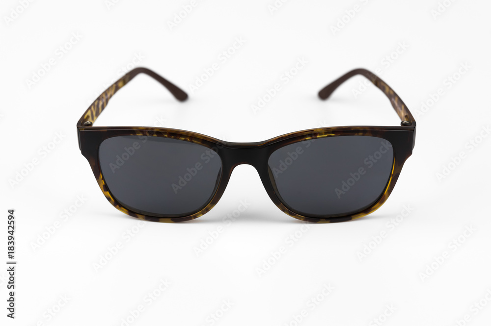 Black sunglasses on white background.