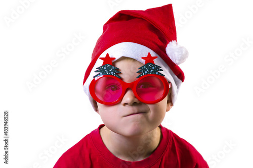 funny boy Santa Claus on a white background