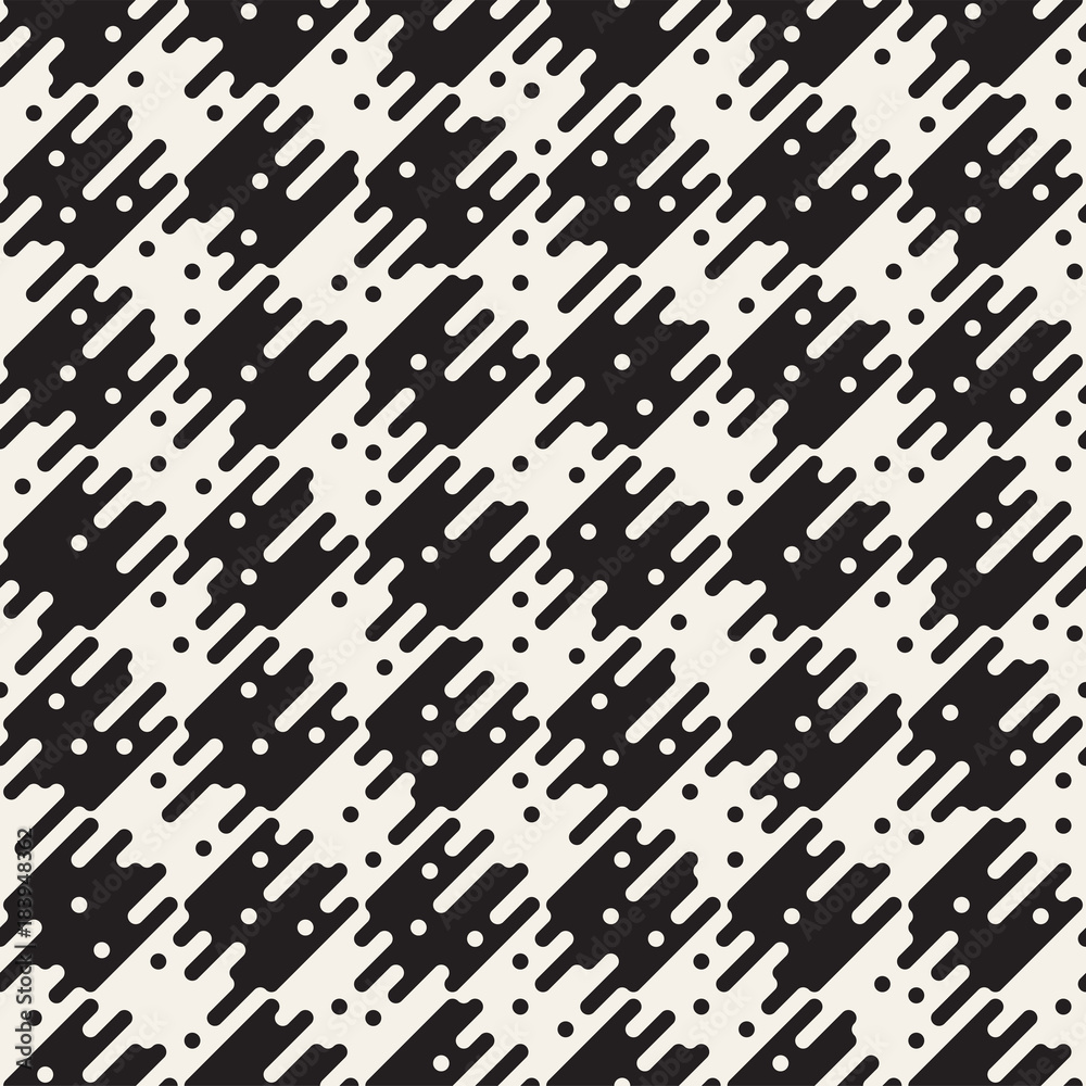 Vector seamless pattern with geometric spots. Monochrome random line streaks. Contrast repeating background design