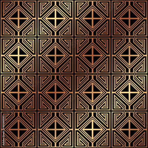 Seamless art-deco ornamental pattern with golden gradient. Template for design. Vector illustration