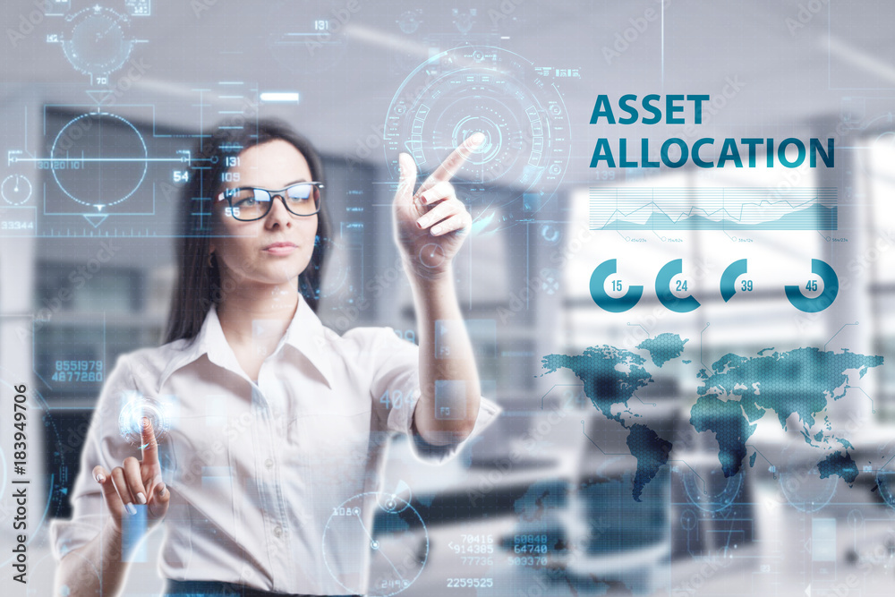 The concept of business, technology, the Internet and the network. A young entrepreneur working on a virtual screen of the future and sees the inscription: Asset allocation