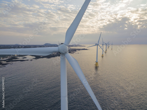 Offshore wind turbines farm , Jeju island, South Korea