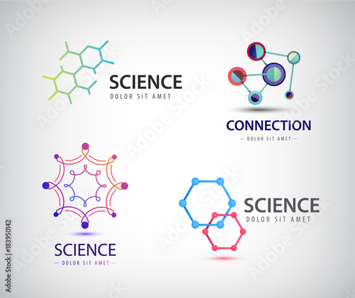 Vector science logos, chemistry icons, biology