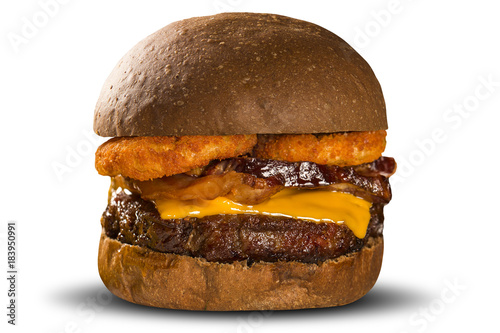 Tasty and appetizing hamburger cheeseburger pork with bacon