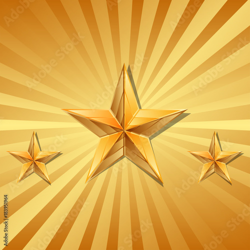 Vector illustration of 3 gold stars on a gold background 