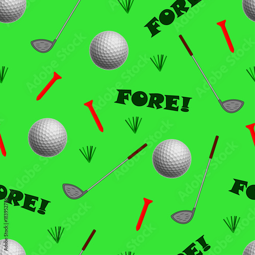 Seamless golf object pattern on a green background
