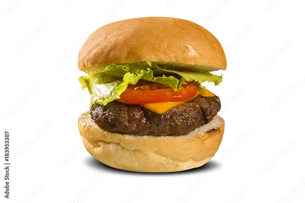 Tasty and appetizing hamburger cheeseburger with salad Tasty and appetizing hamburger cheeseburger with salad
